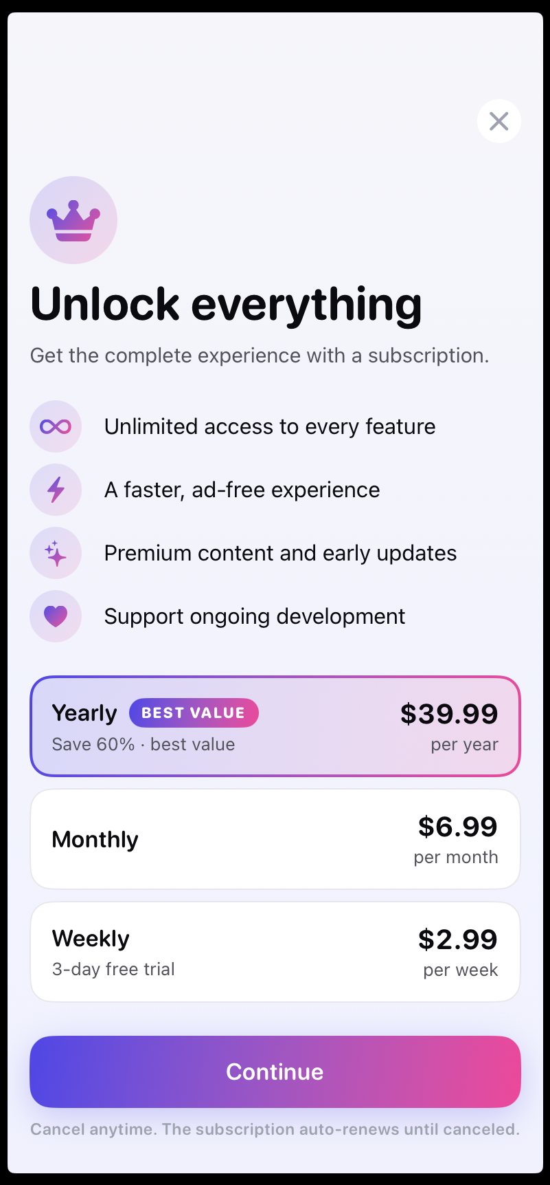 Three Today — paywall / subscription